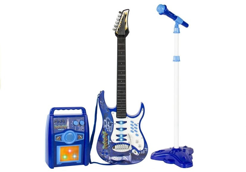 Dječja električna gitara sa pojačalom i mikrofinom Amplifier MP3 Input - plava