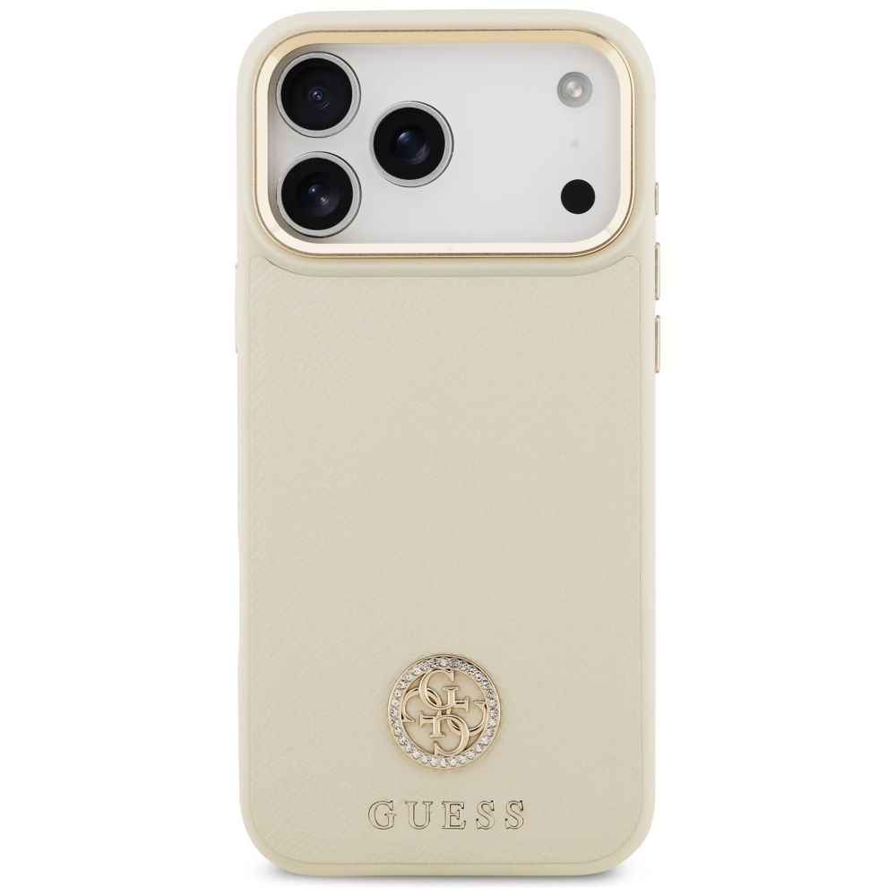 GUESS maskica za iPhone 17 Pro kompatibilna s MagSafe (PU s logom od zrnaste strass tkanine) bež