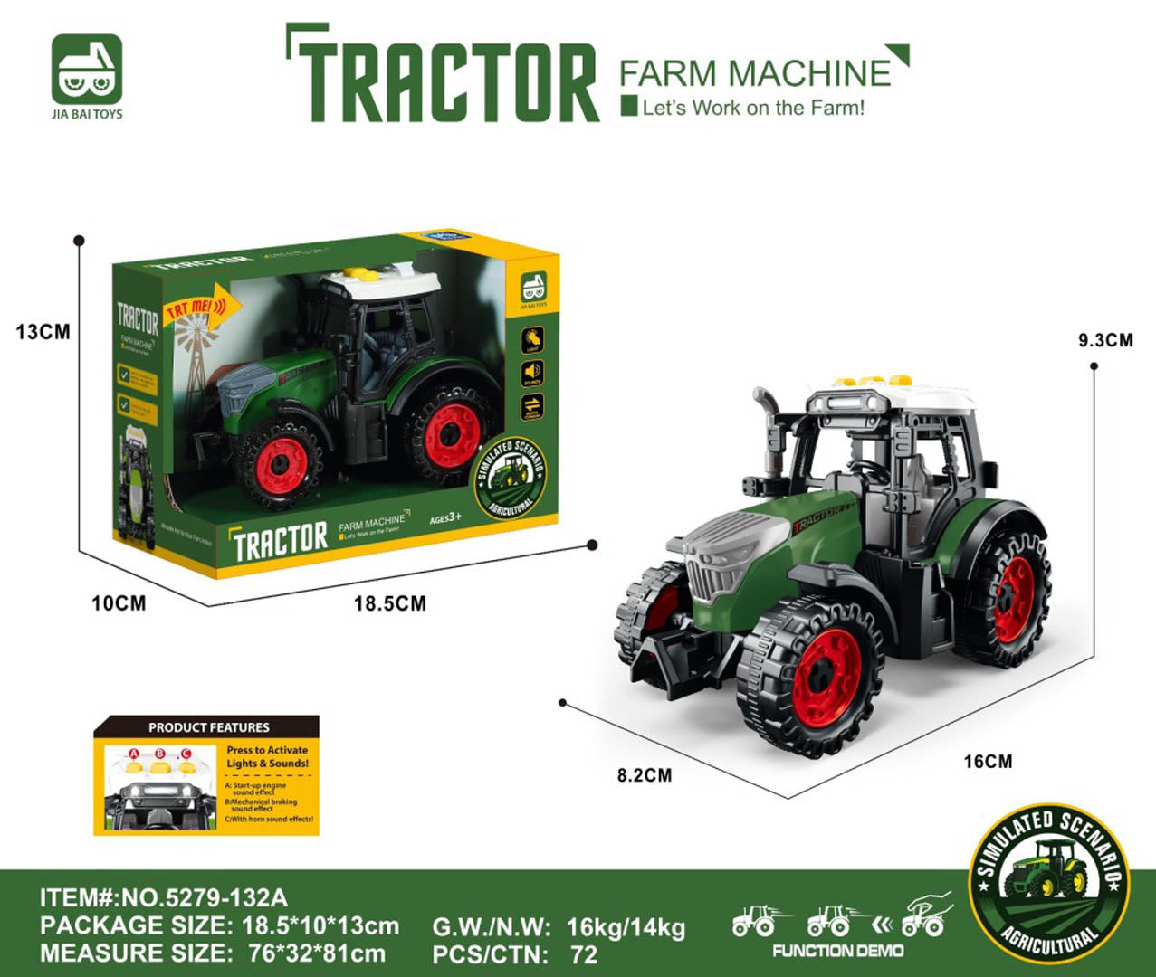 Tractor with Lights and Sound Function Dark Green