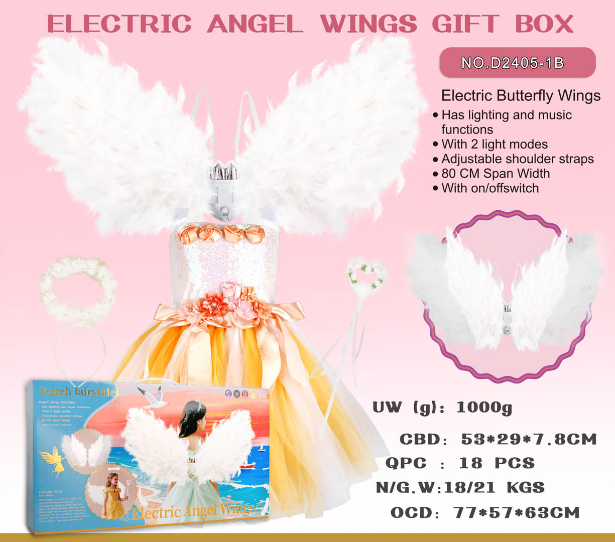 Little Princess Set with Dress + Angel Wings