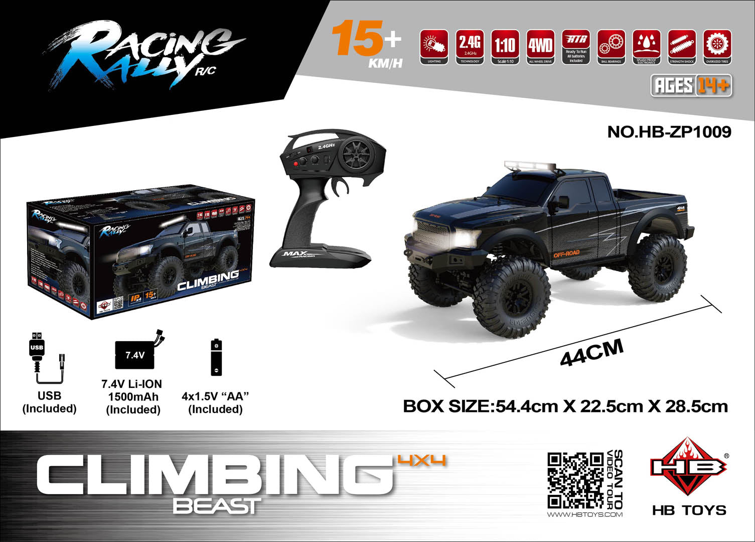 R/C Terrain car CLIMBING BEAST 4x4 1:10 Black