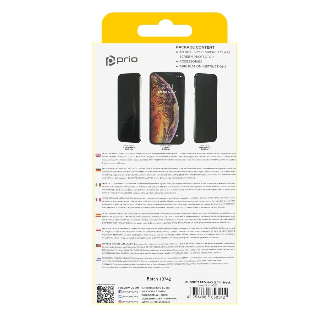 Prio 3D Anti-Spy kaljeno steklo za iPhone 12 Pro Max črna