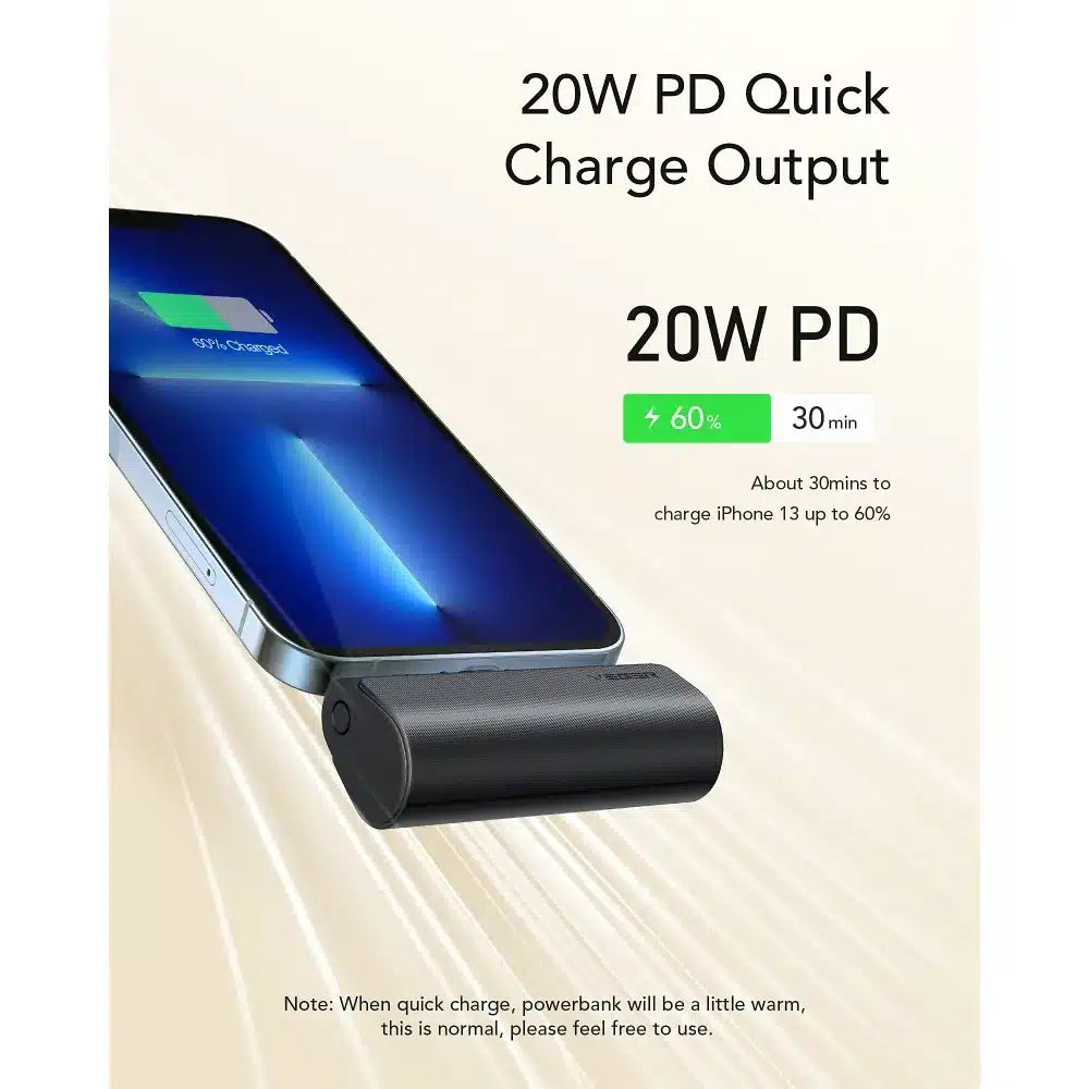 Powerbank VEGER PlugOn - 5000 mAh z vgrajenim Lightning 8-pin PD 20W priključkom