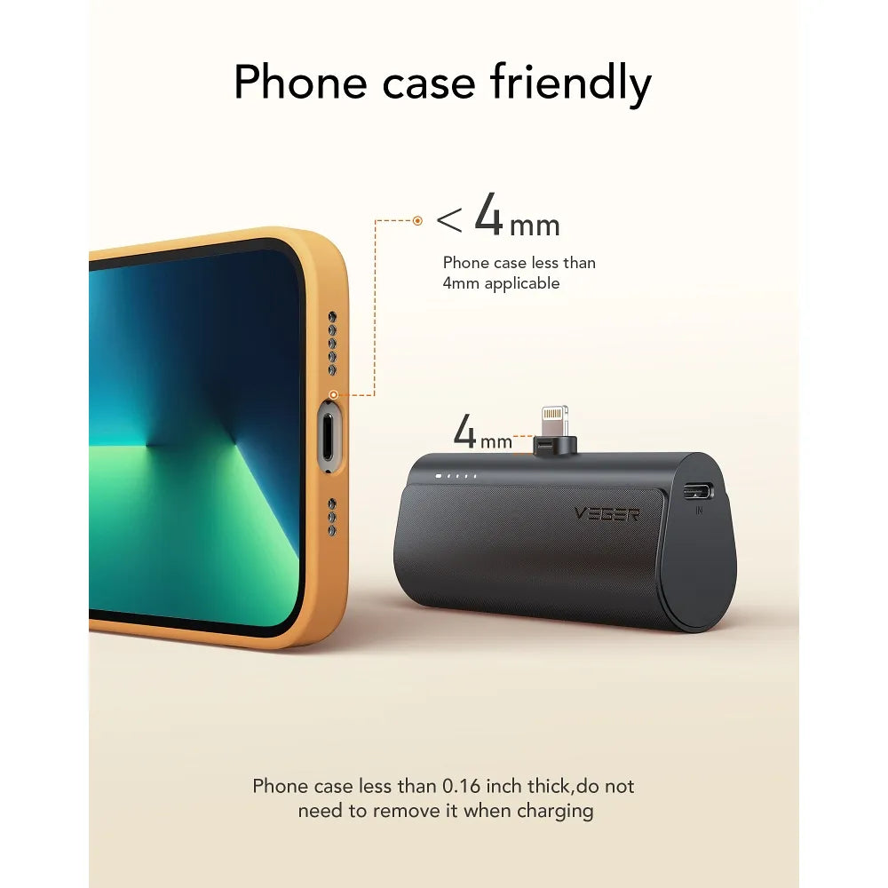 Powerbank VEGER PlugOn - 5000 mAh z vgrajenim Lightning 8-pin PD 20W priključkom