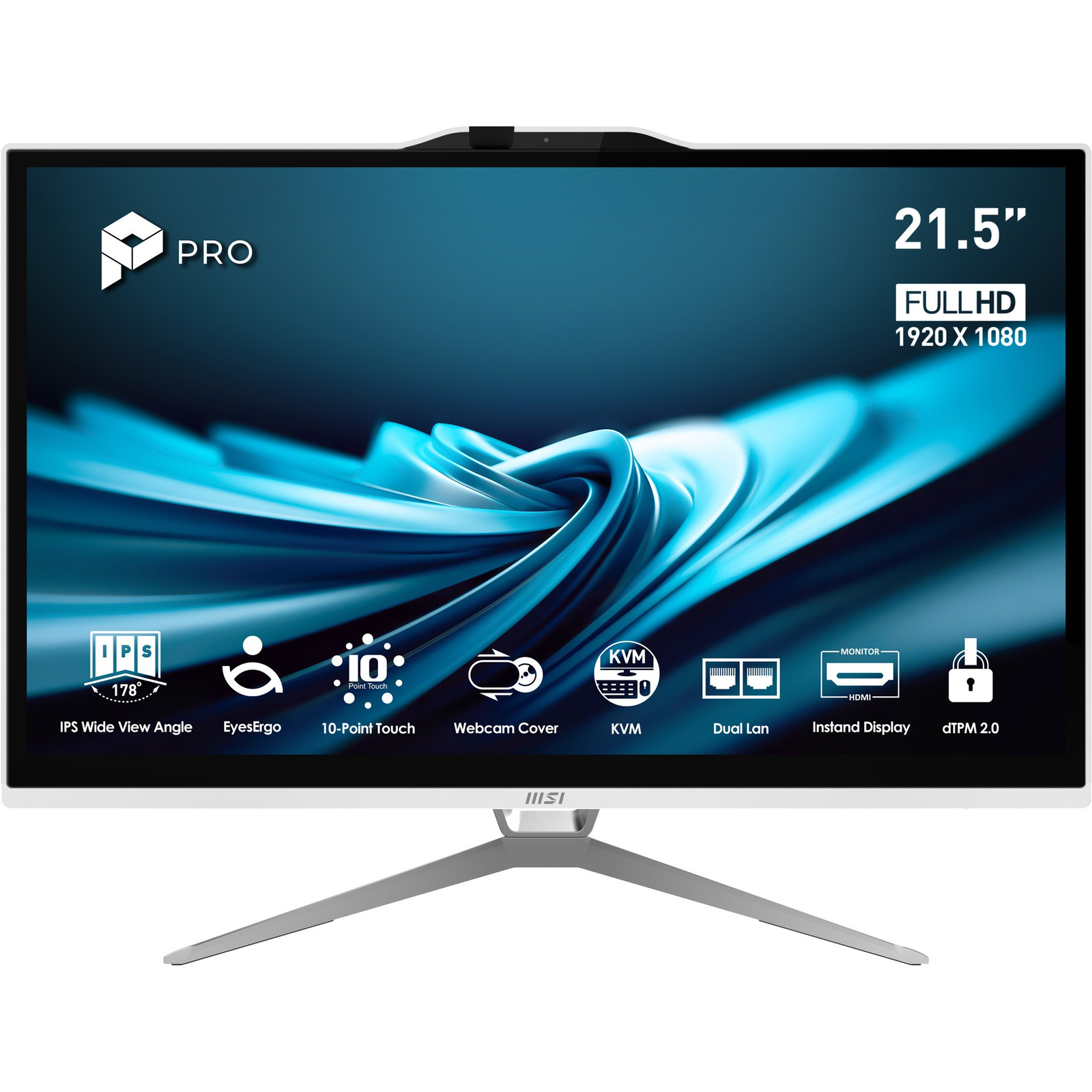 MSI Pro AP222T 14M-623EU Intel® Pentium® Gold G7400 54,6 cm (21.5") 1920 x 1080 pikseli Ekran osjetljiv na dodir Računalo sve u jednom 8 GB DDR4-SDRAM 128 GB SSD Windows 11 Pro Wi-Fi 5 (802.11ac) Bijelo