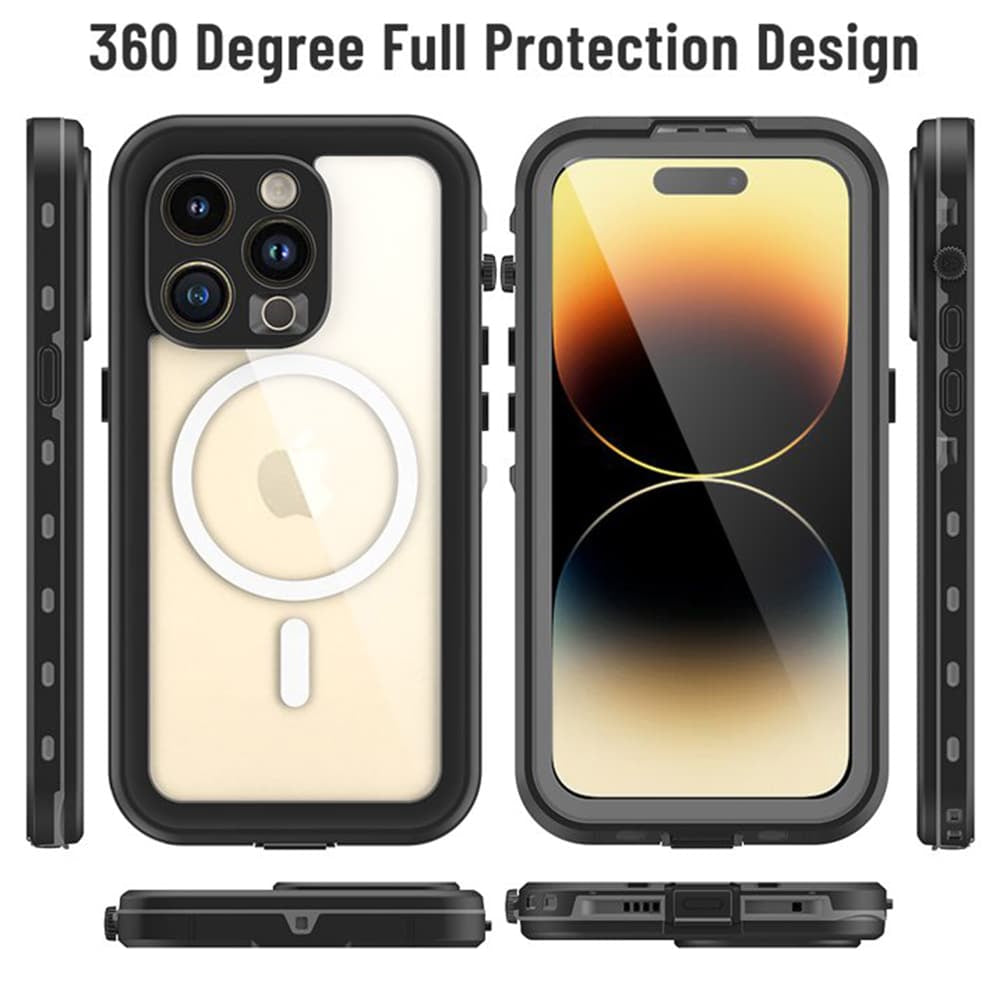 ShellBox – Vodoodporna 360° MagSafe torbica IP68 za iPhone 14 Pro – črna