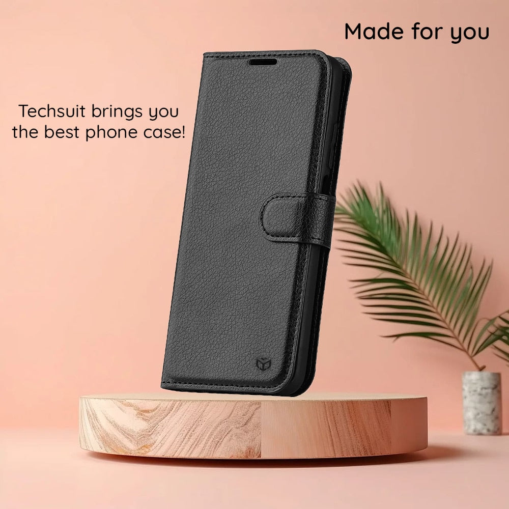 Techsuit Leather Folio preklopna maska za Honor 200 Pro – črna