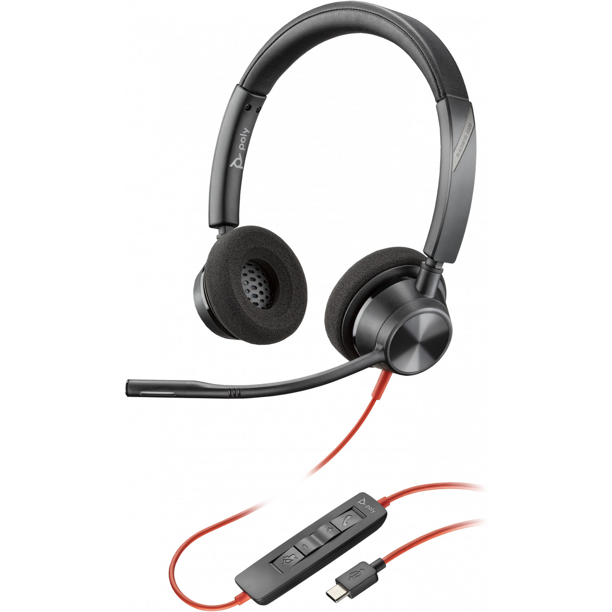 HP Poly Blackwire 3320 Stereo USB-C Headset +USB-C/A Adapter Žičano Obruč za glavu Ured / pozivni centar USB Tip-C Crno