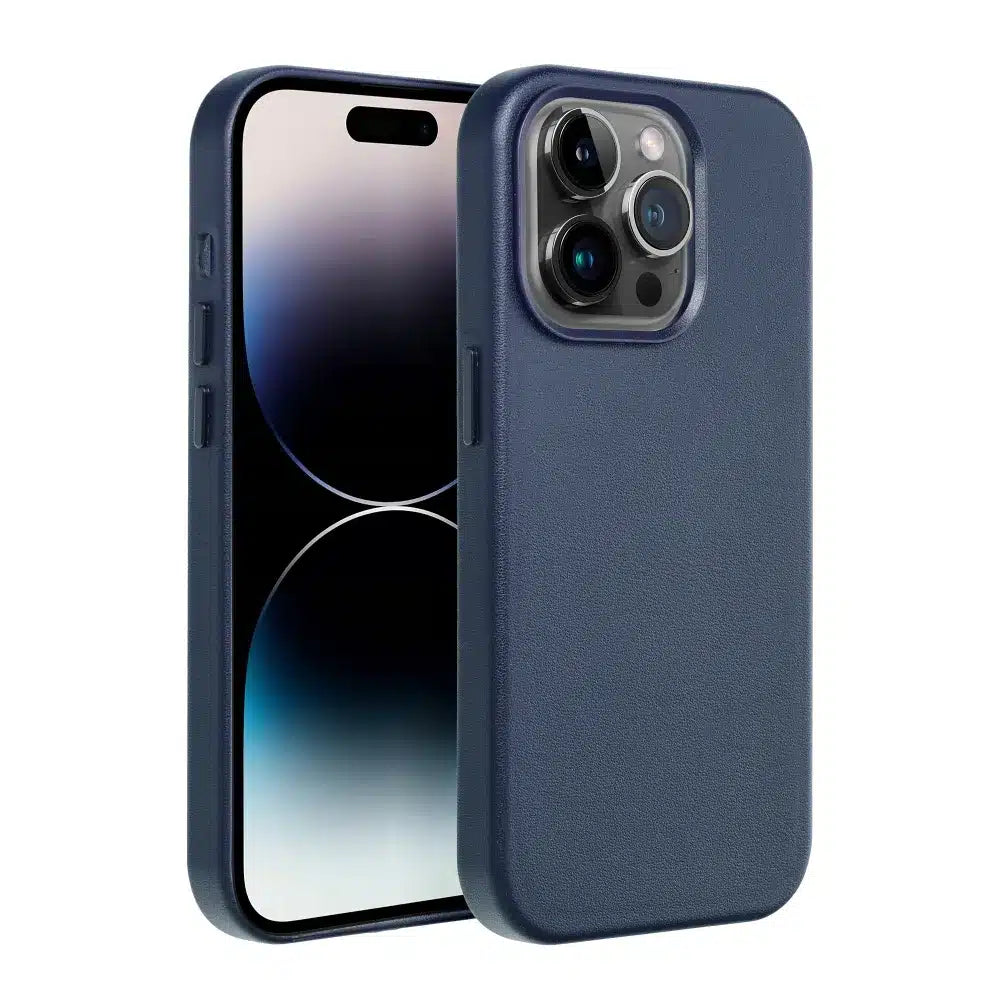 Usnjena maska Mag Cover za iPhone 14 Pro modra