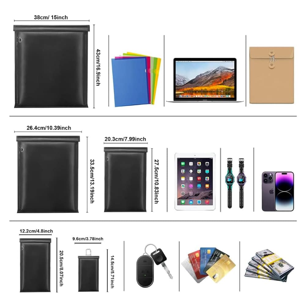 Techsuit - RFID torbica proti kraji - za ključe - denar in kartice - ognjevarna - vodoodporna - EMF Blocker - 20x12cm - črna