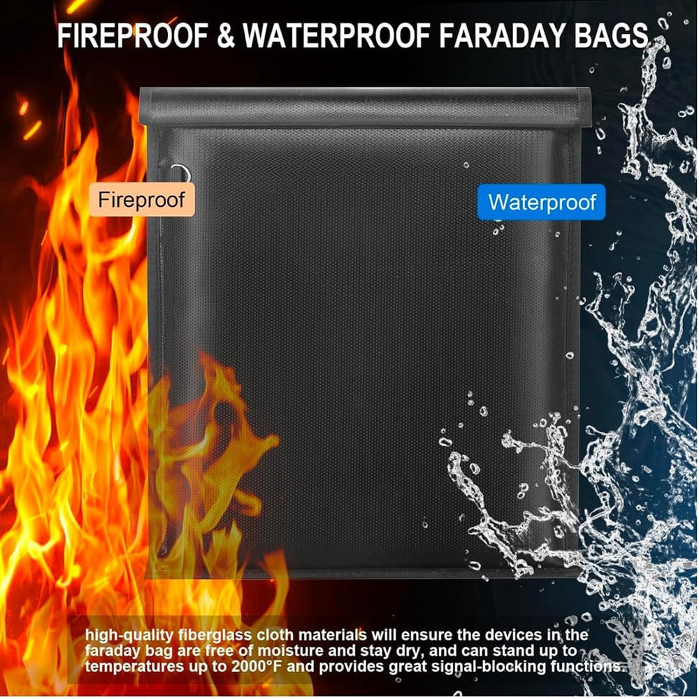 Techsuit - RFID torbica proti kraji - za ključe - denar in kartice - ognjevarna - vodoodporna - EMF Blocker - 20x12cm - črna