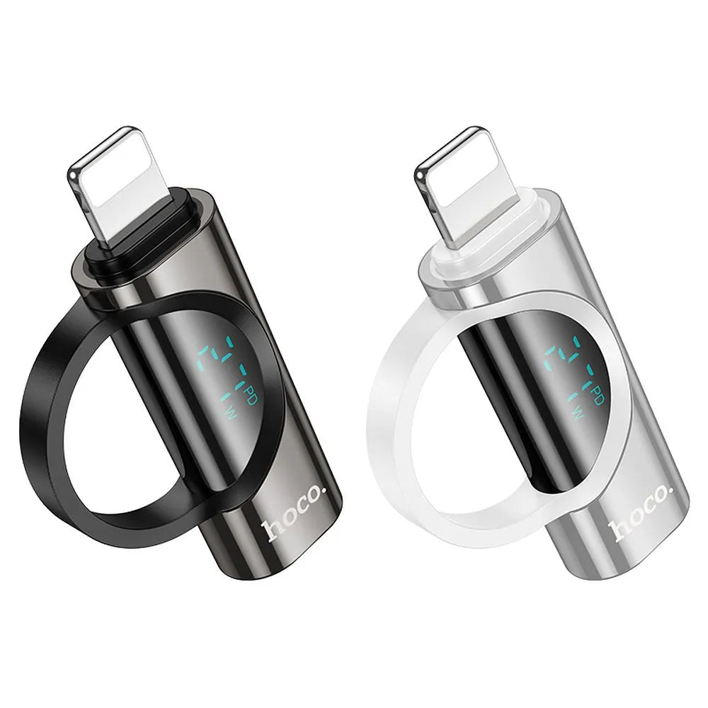 HOCO Lightning (moški) na Type-C (ženski) adapter z zaslonom 2.4A 27W UA32B srebrn