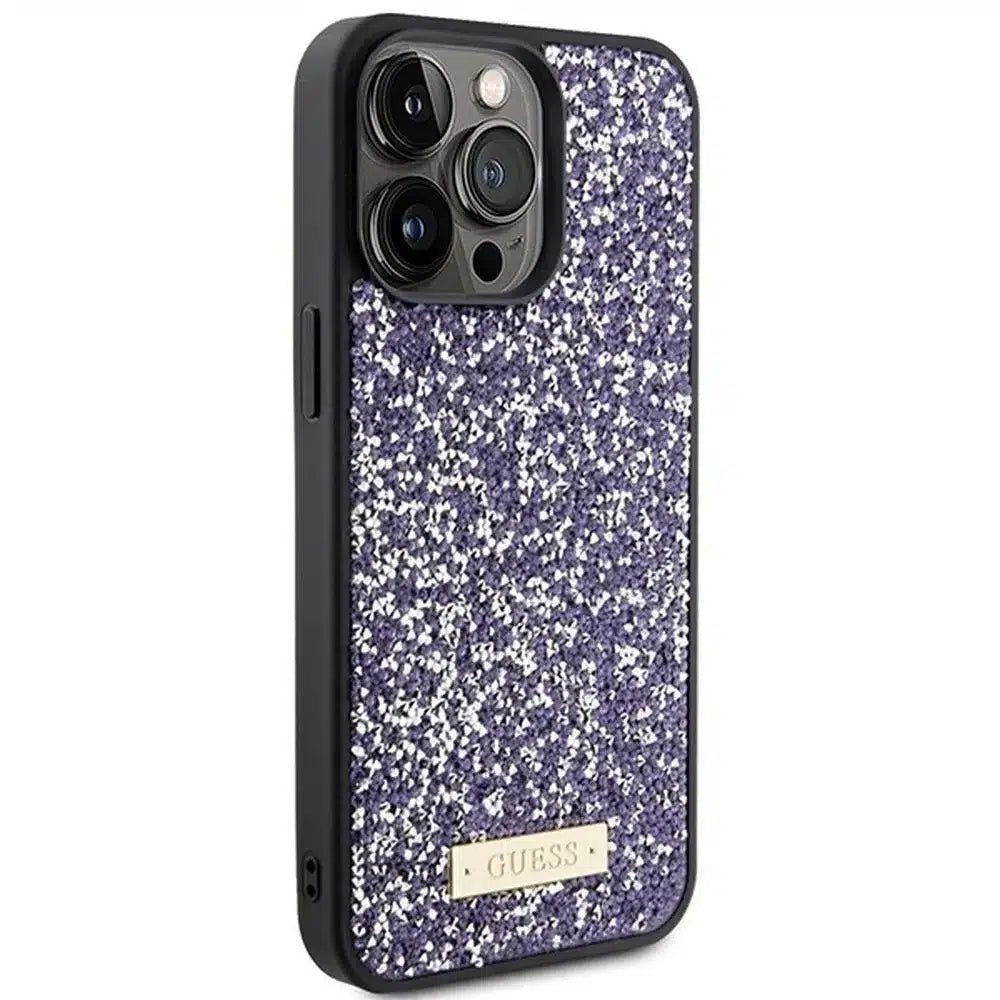 Originalna GUESS trda torbica GUHCP15XPFGSBSP za iPhone 15 Pro Max (Rhinestone Metal Logo / svetlo roza)