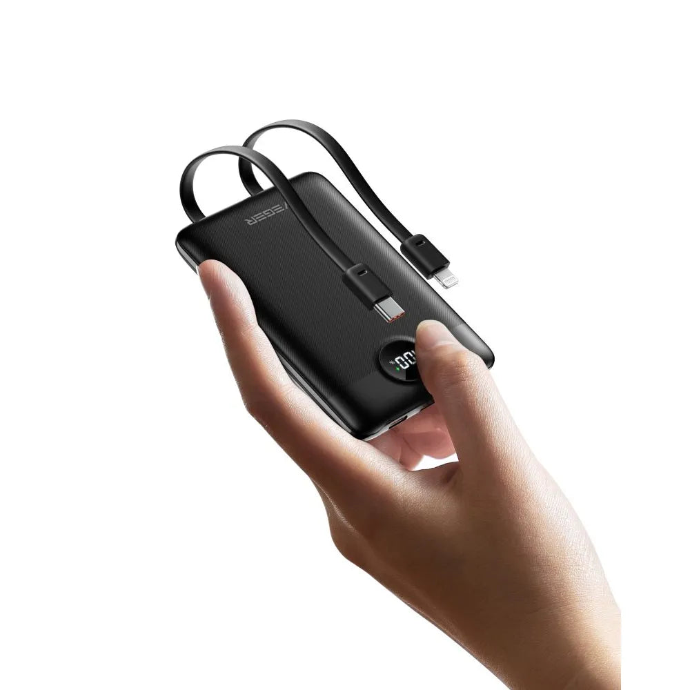 VEGER powerbank 10000 mAh s ugrađenim kabelima Type C / Lightning PD QC3.0 2A 22.5W C11 (W1170) crni