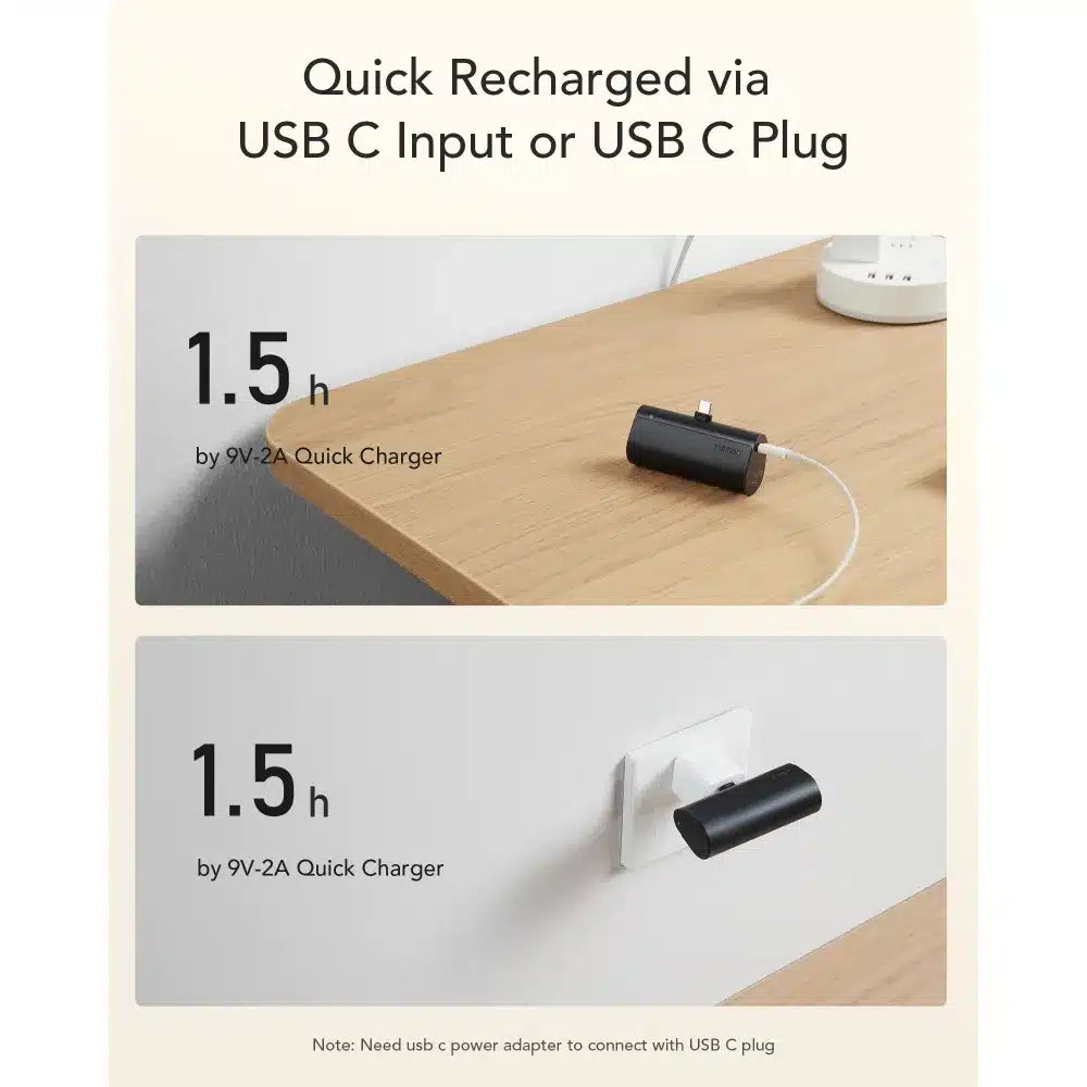 Powerbank VEGER PlugOn - 5000 mAh z vgrajenim priključkom Type C PD 20 W