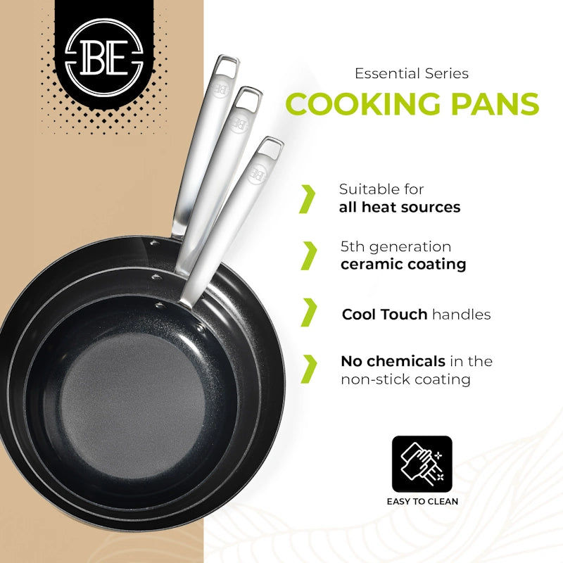 BE Living Set 3 tave Essential Black 20-24-28 cm nehrđajući čelik