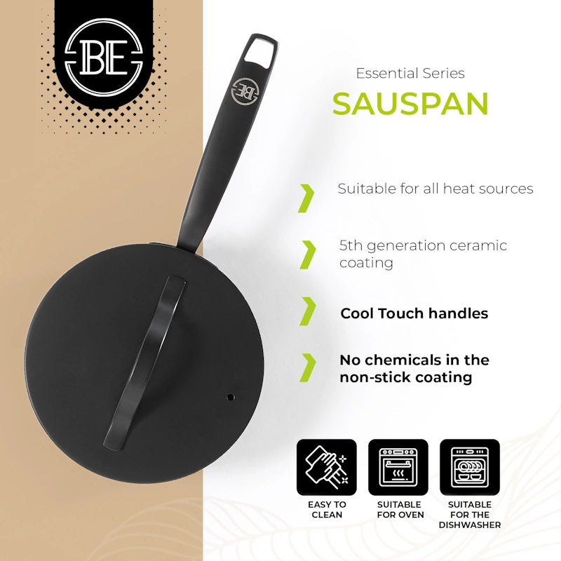 BE Living Lončić s ručkom i poklopcem Essential Black 18 cm