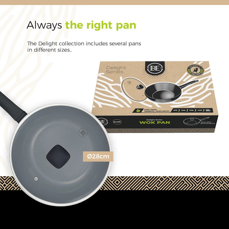 BE Living Wok tava s poklopcem Delight Black 28 cm
