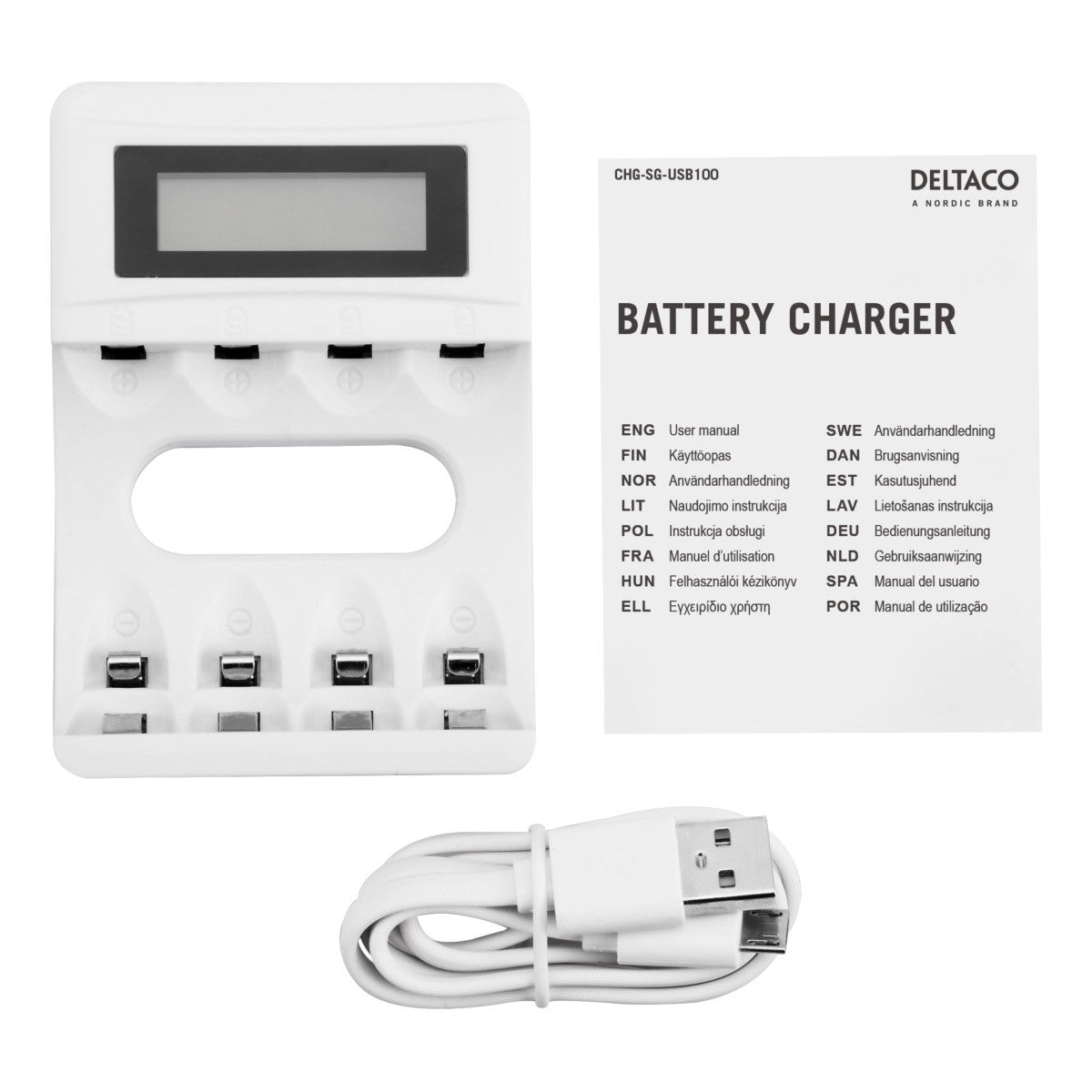 DELTACO Ultimate Ni-Mh USB punjač, AA/AAA baterije 100-240V AC, 50/60 Hz, 01A Max