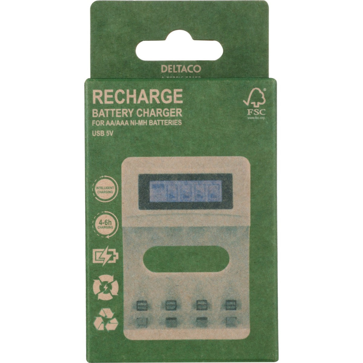 DELTACO Ultimate Ni-Mh USB punjač, AA/AAA baterije 100-240V AC, 50/60 Hz, 01A Max