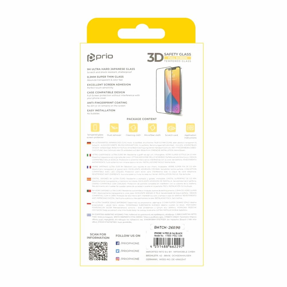 Prio 3D zaščitno steklo iz kaljenega stekla za iPhone 14 Pro (6.1in) črno