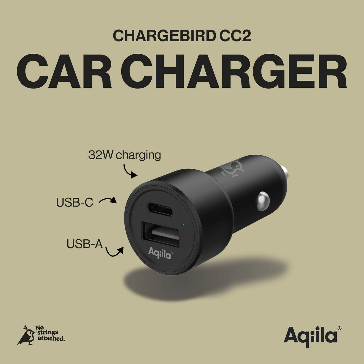 Aqiila Chargerbird CC2 Carcharger USB-C + USB-A