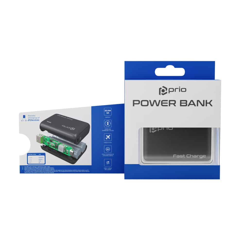 Prio hitro polnjenje (22,5 W SCP/20 W PD/QC3.0) Power Bank 10.000 mAh črn