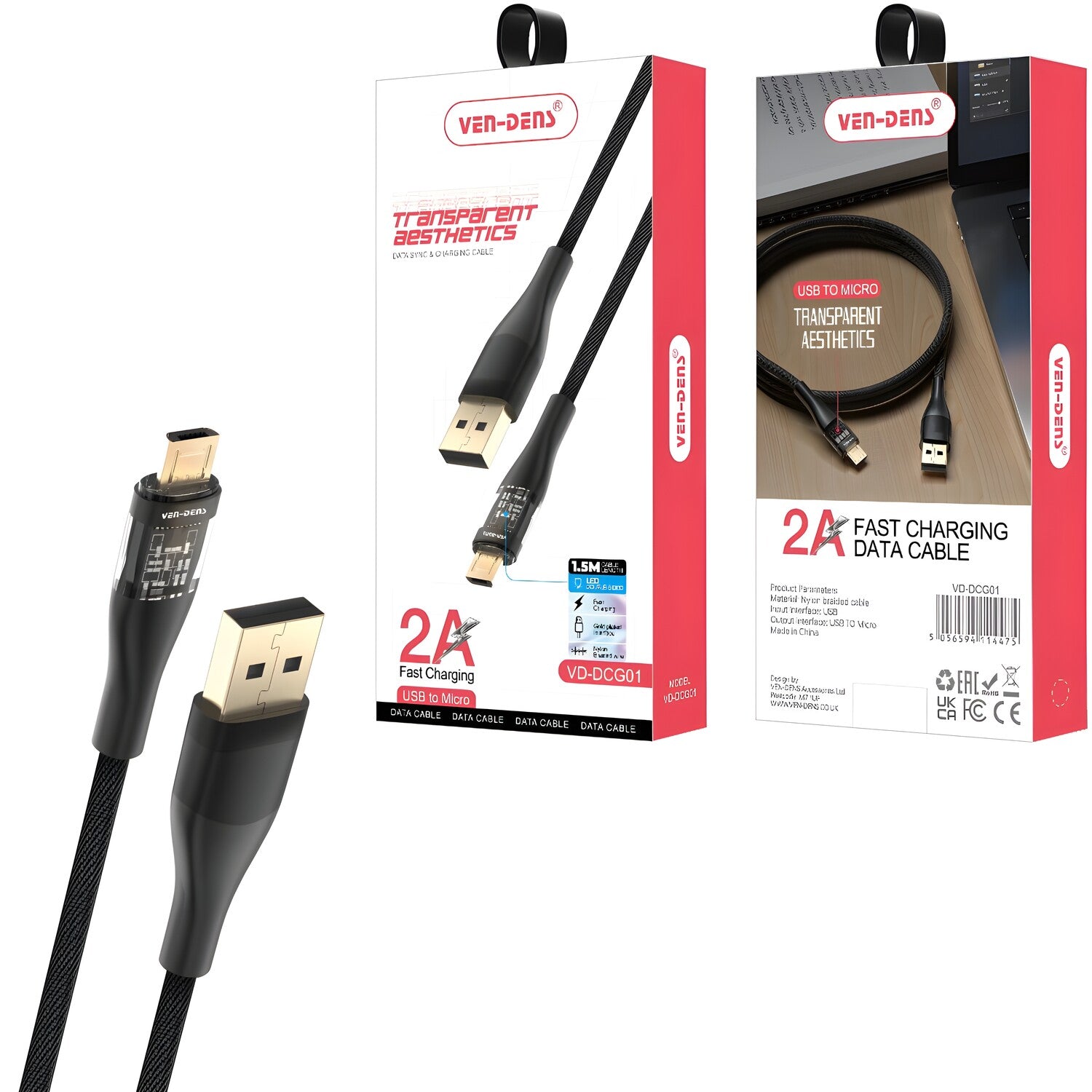 Ven - Dens USB na Micro 2A Brzi punjački kabel - 1,5 m - Crna KP34827