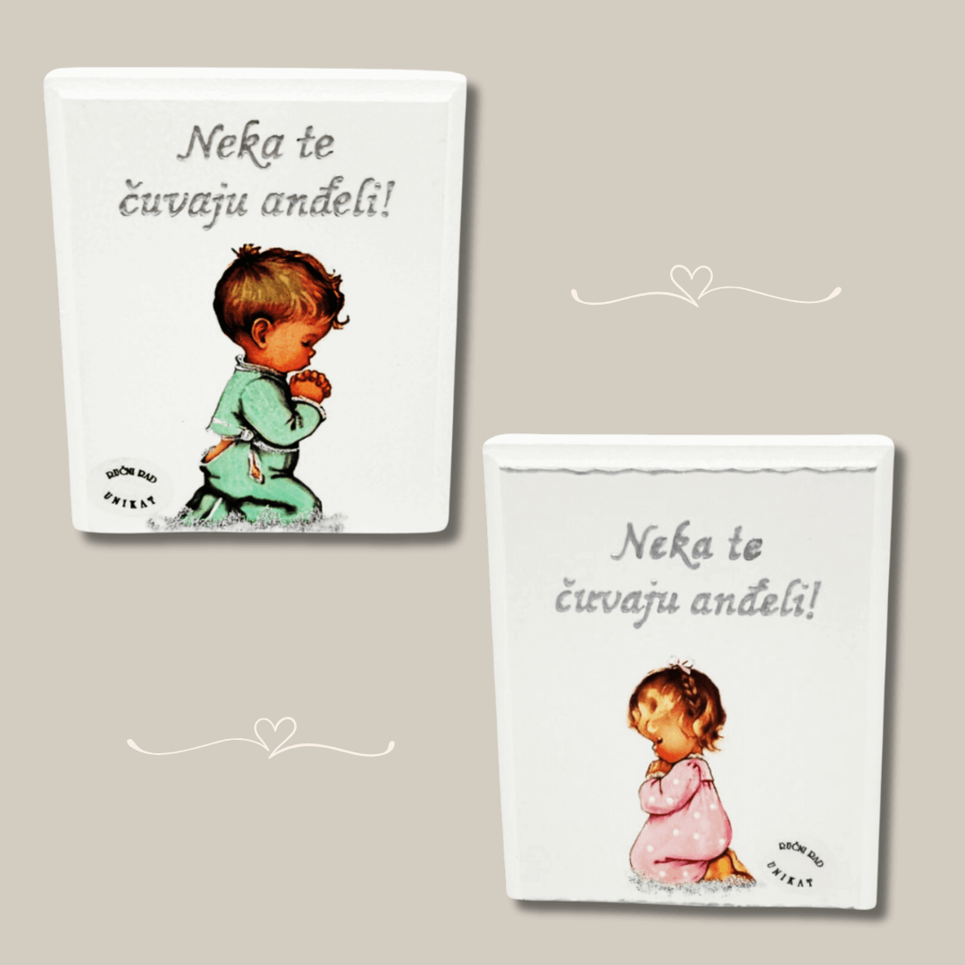 Samostoječa slika za krst ali rojstvo otroka – Naj te varujejo angeli!