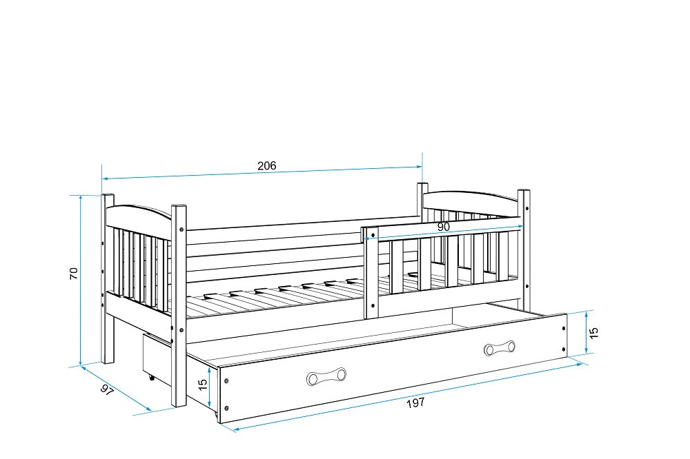 Krevet BMS Kubus + ladica 200x90 cm, GRF bijela