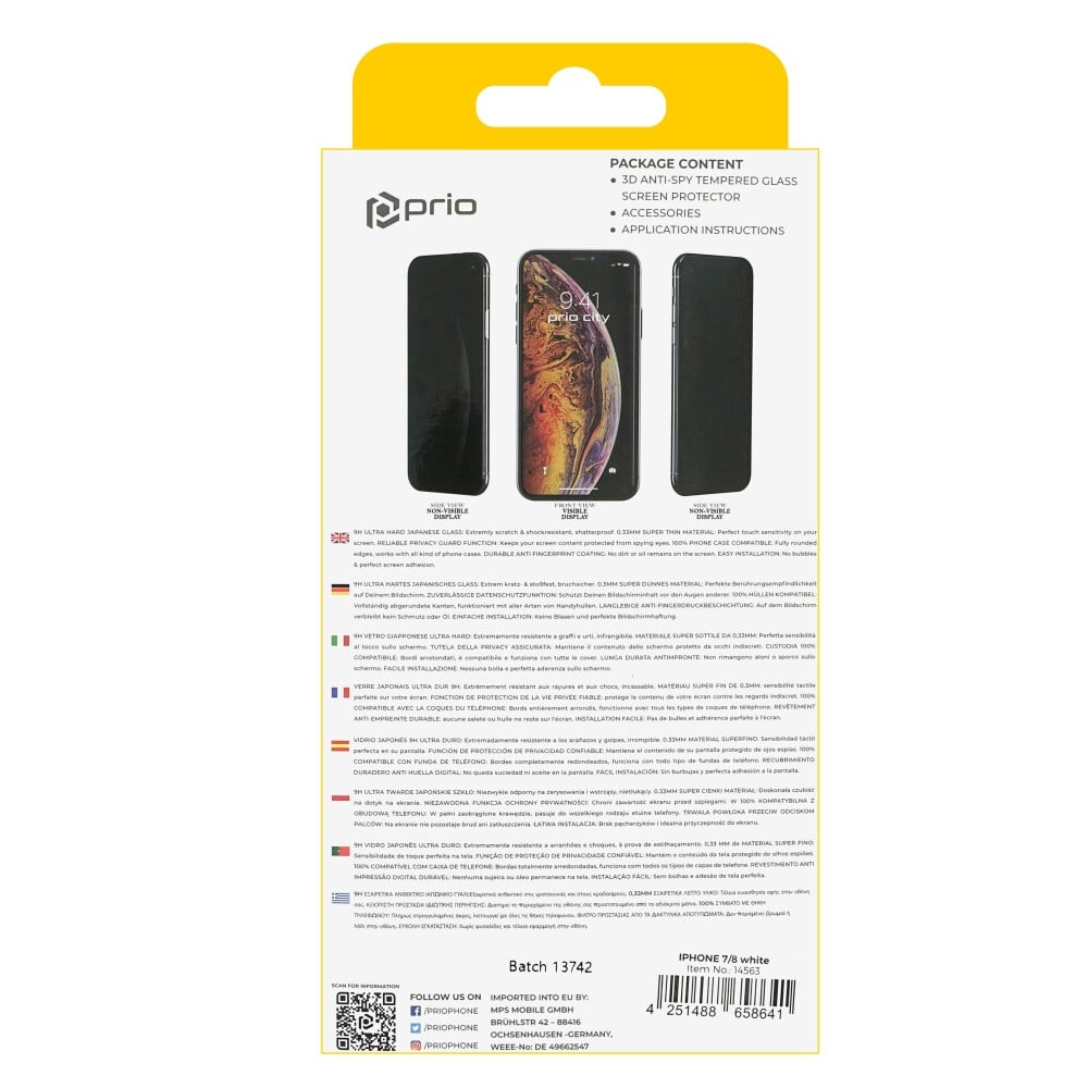 Prio 3D Anti-Spy kaljeno steklo za iPhone 7/8 belo