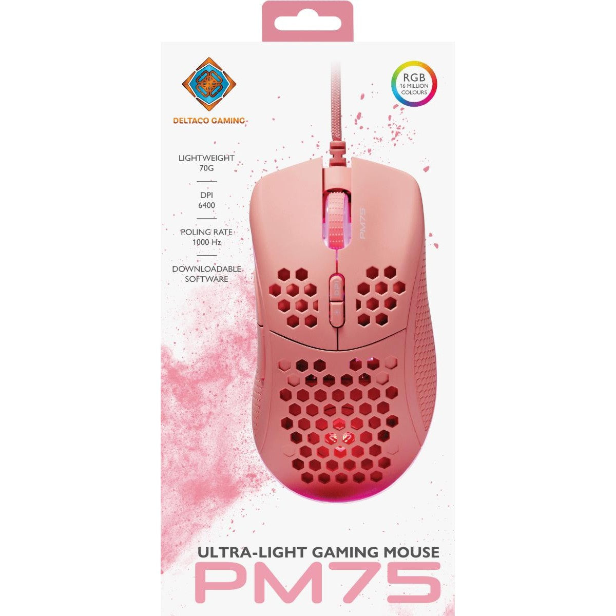 DELTACO GAMING Miš Ultra-Light, 6400 DPI, RGB, Gumeni side-grip, ROZA