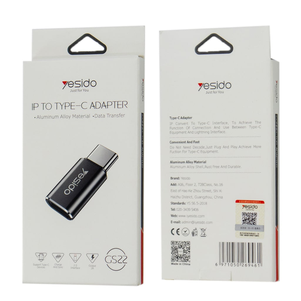 Yesido - OTG adapter (GS22) Type-C v Lightning, aluminijeva zlitina 480 Mbps - siv