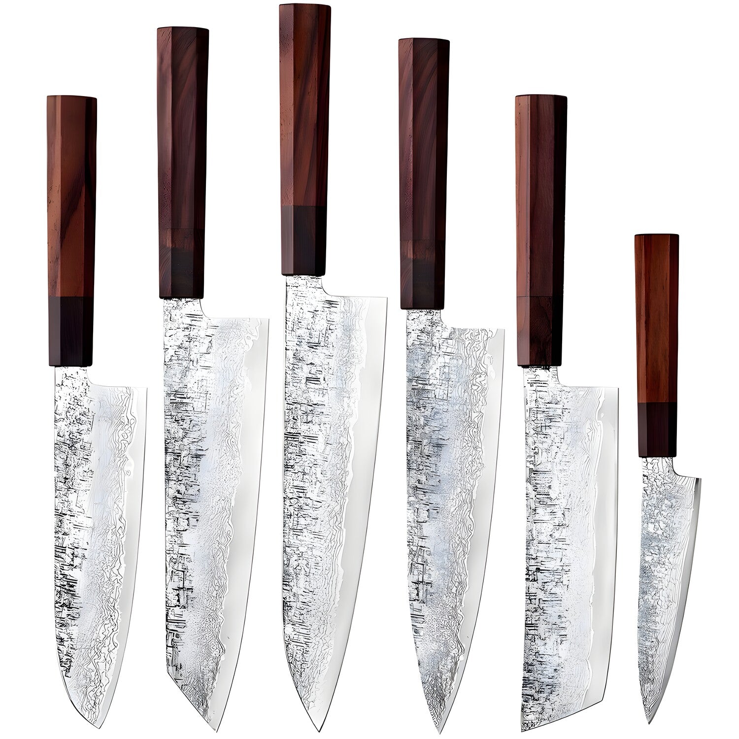 Set damaškovih kuhinjskih noževa DR-39200 - 6 kom / Smeđa / Crna KP39200