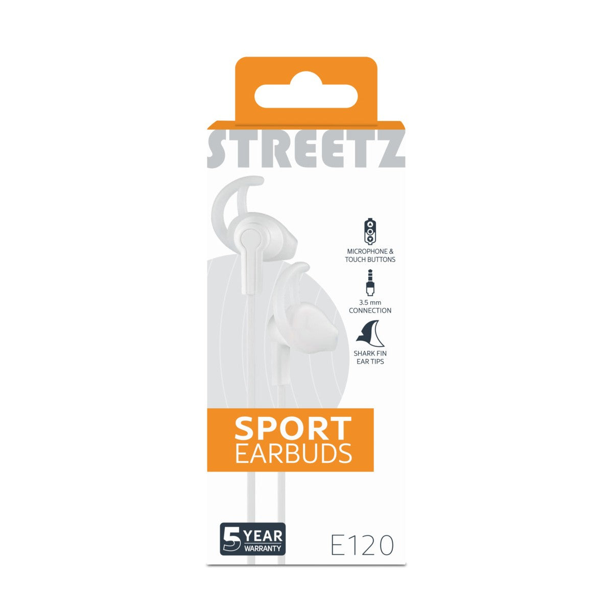 STREETZ E120 Stay-in-ear slušalice na žicu, daljinski s 1 gumbom, 3,5mm priključak, mikrofon, bijele