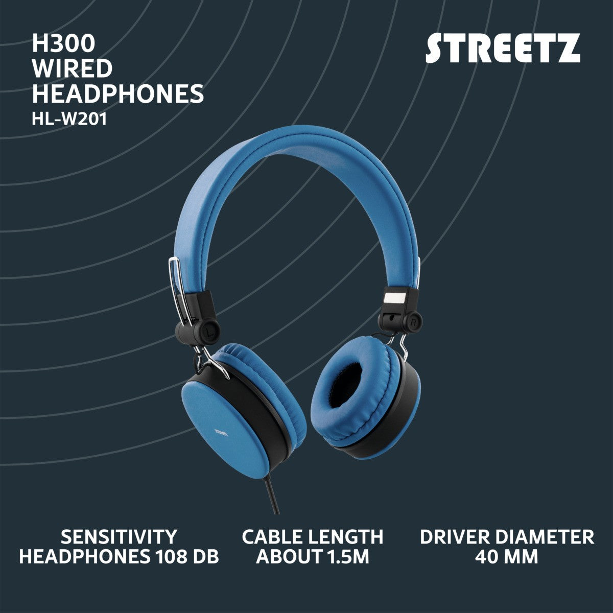 STREETZ H300 Slušalice s mikrofonom, sklopive, 3,5 mm priključak, 1 tipka daljinski, 1,5 m, plave
