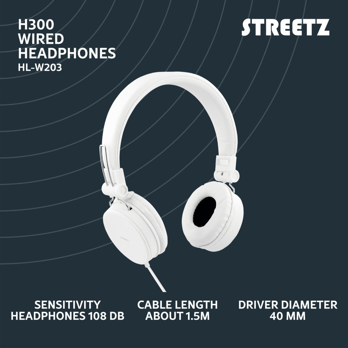 STREETZ H300 Slušalice s mikrofonom, sklopive, 3,5 mm priključak, 1 tipka daljinski, 1,5 m, bijele