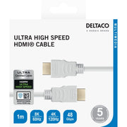 DELTACO  kabel ULTRA High Speed HDMI, 48Gbps, 1m, bijeli
