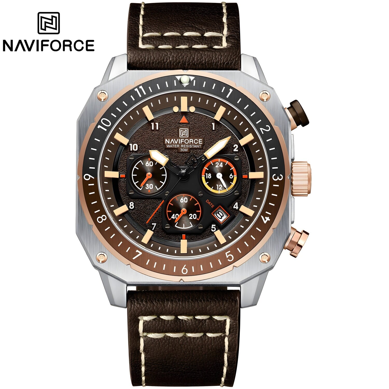 Sat NAVIFORCE SQ-38605 - Smeđa / Srebrna KP38605