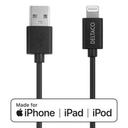 DELTACO Lightning kabel, 1m, Apple C189 čipset, MFi, FSC-označeno pakiranje, crno