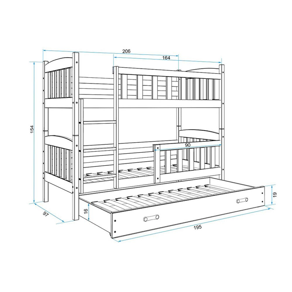 Krevet BMS Kubus na kat za 3 osobe 200x90 cm, GRF grafit