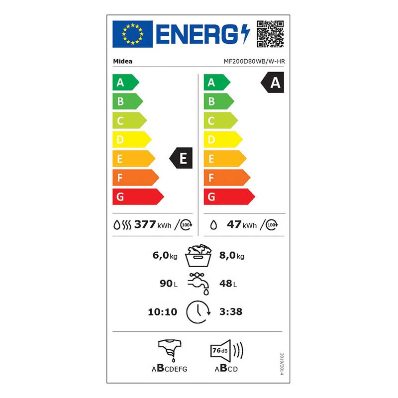 Midea Lunar MF200D80WB/W-HR Perilica sušilica rublja 8/6 kg
