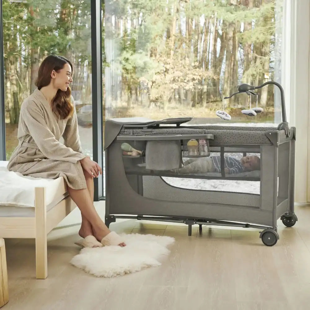 Kinderkraft Putni krevetić s dodacima 3u1 Joy 2, Dark Grey