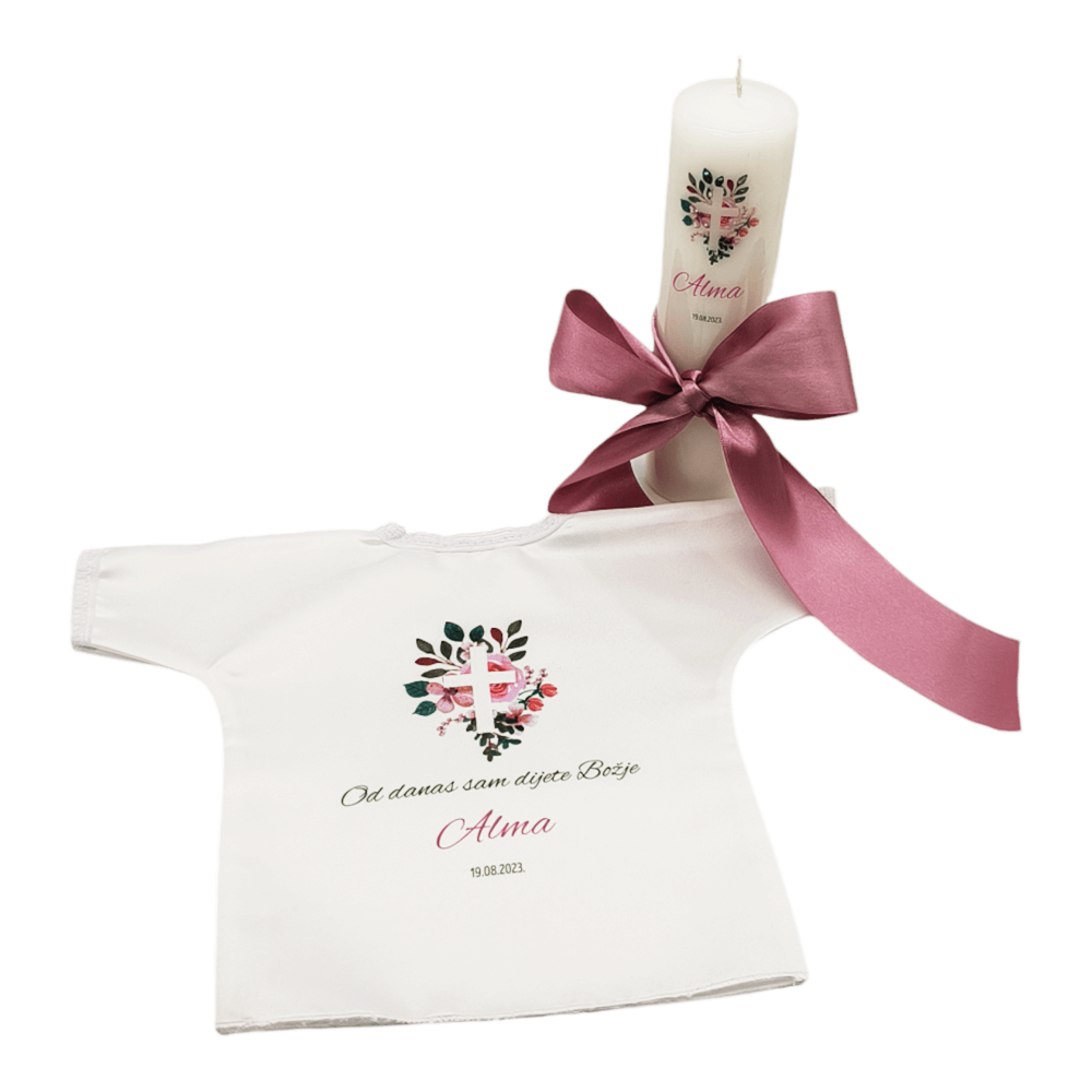 Personalizirana krstna sveča – roza Š189