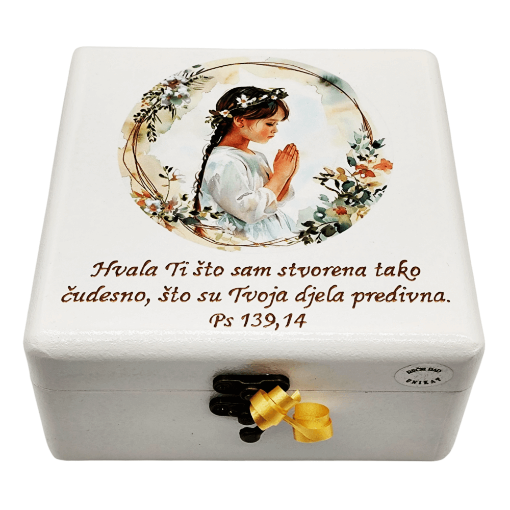 🕊️ Unikatna škatla za prvo sv. obhajilo – Popoln spomin na poseben dan - 1. 16x16x10cm - 165214