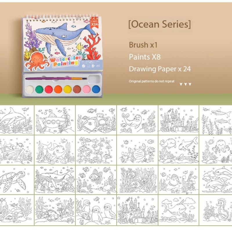 Putni set akvarela za djecu + ugrađene boje + kist (24 stranice s motivima) - Ocean