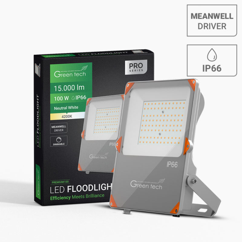 Premium LED reflektor Green Tech, 100W, 150LM/W 4200K, IP66 Meanwell XLG