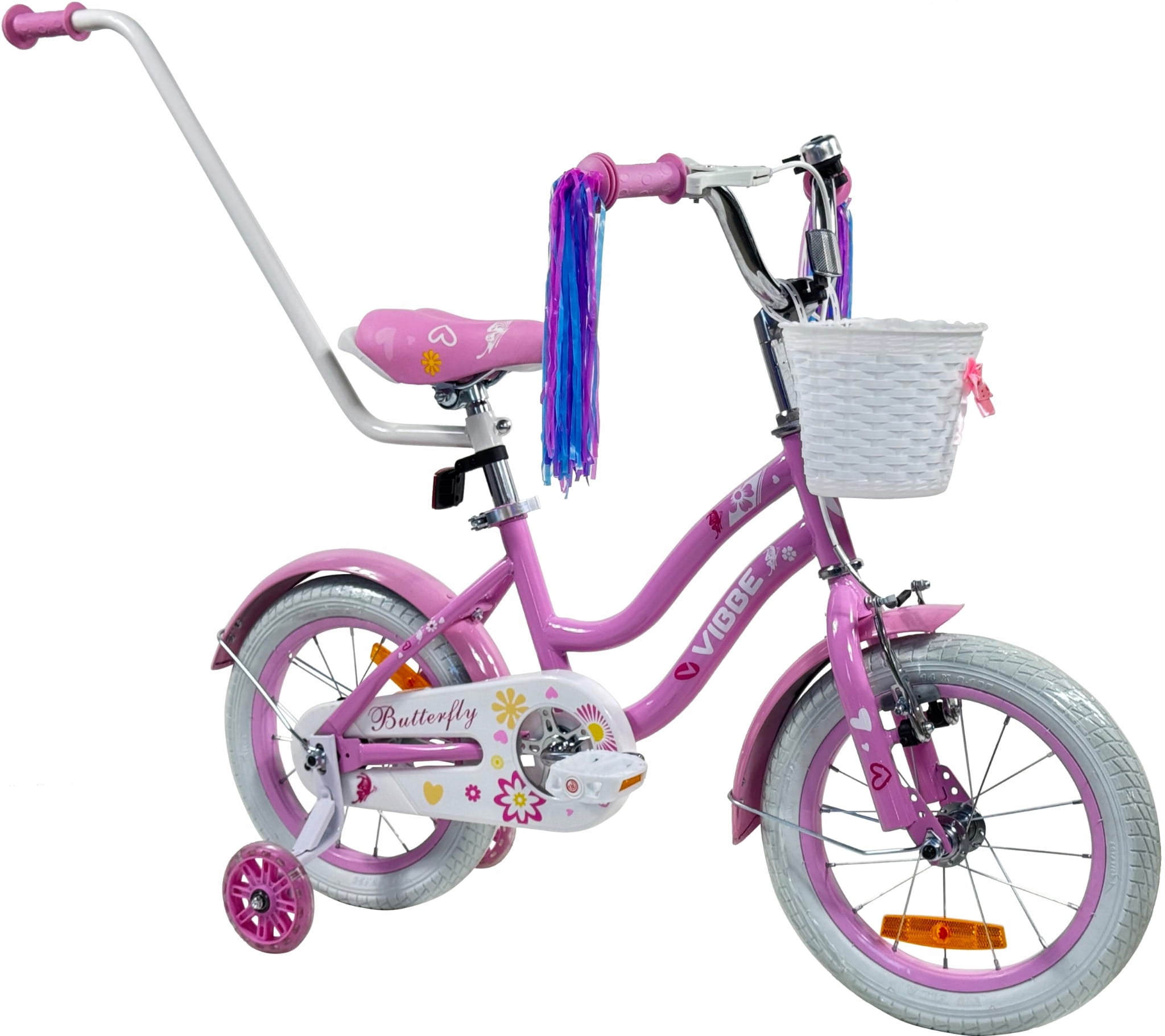 Dječji bicikl Vibbe leptir BMX bicikl 14 inča s vodilicom i bočnim kotačima YM-CB-88 - rozi
