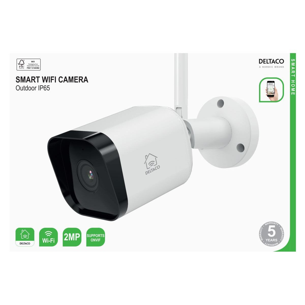 DELTACO SMART HOME WiFi kamera VANJSKA, IP65 certifikat, 2MP, ONVIF, IR Nočni mod, BIJELA