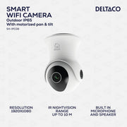 DELTACO SMART HOME WiFi kamera pokretna VANJSKA, IP65 cert, 2MP, Senzor pokreta BIJELA